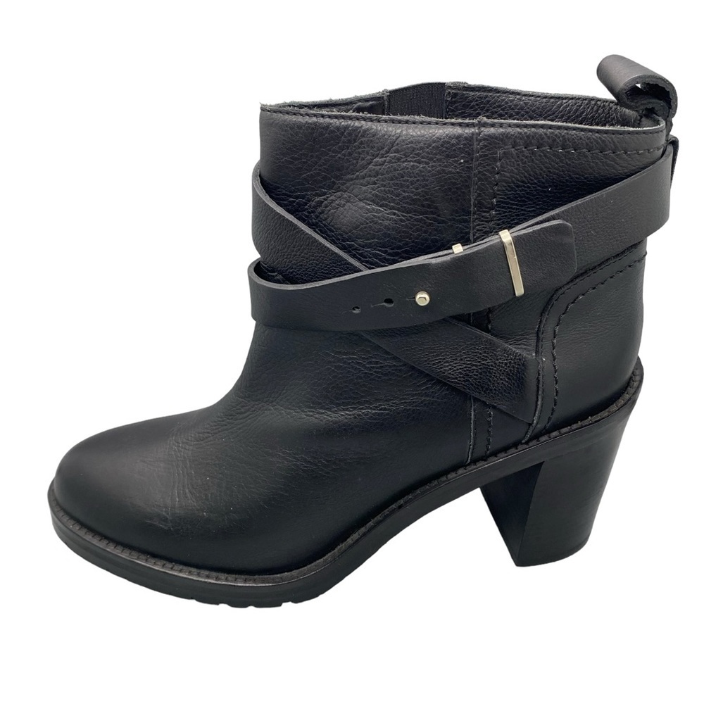 Rebecca Taylor Italian Leather Ankle Boots Black Moto Block Heel EU 39 Edgy Chic